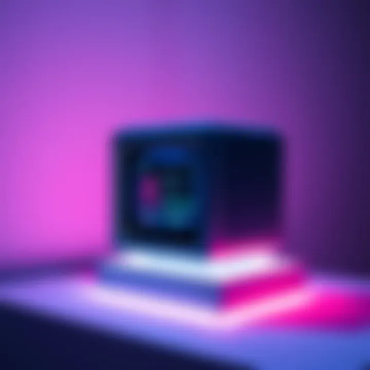 NeXT Cube on display A NeXT Cube showcasing its sleek magnesium design and modern operating system interface, set against a simple background.