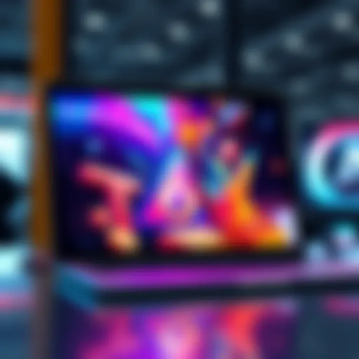 A digital art piece displayed on a laptop screen with vibrant colors, representing the sale of NFTs on a marketplace.