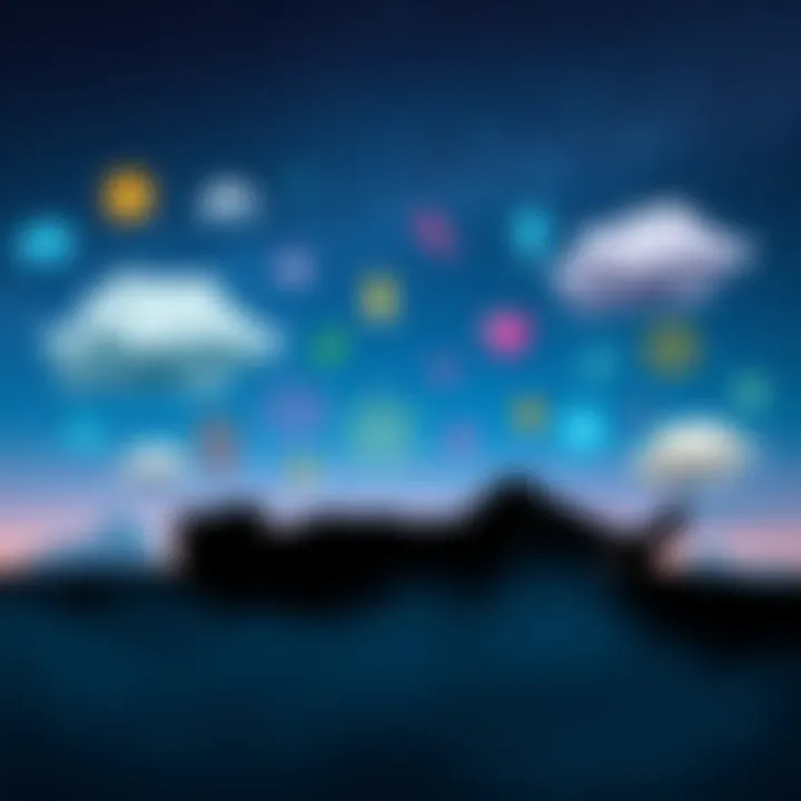 A silhouette of a person lying under a starry night sky, surrounded by vibrant dream-like symbols and clouds representing various dreams