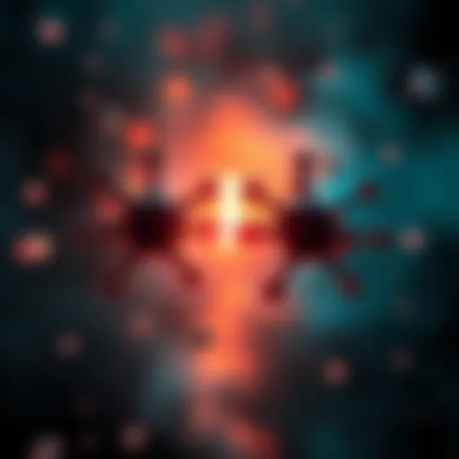 Illustration showing nitrogen dioxide (NO2) molecules interacting in a chemical reaction