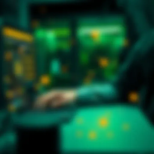 A person setting up a computer node for the Pi network, showcasing the technology and environment of cryptocurrency mining.