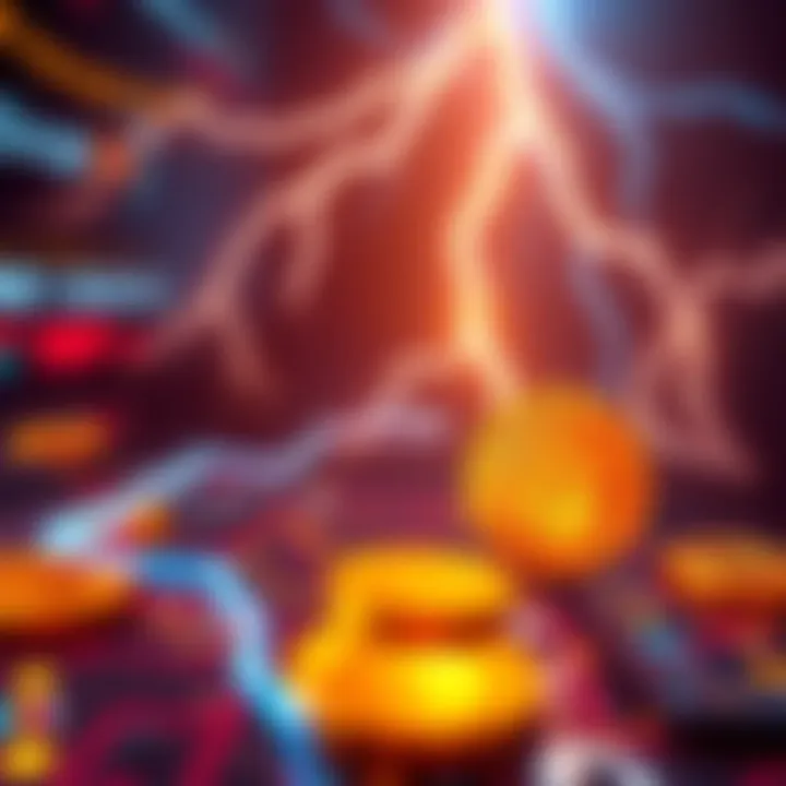 Representation of a peer-to-peer Bitcoin exchange platform using the Lightning Network, showing secure transactions between users with visual elements of privacy and technology.