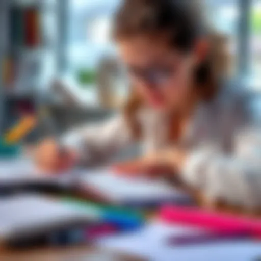Note-Taking Techniques A student writing notes in a notebook with colorful pens while studying at a desk.