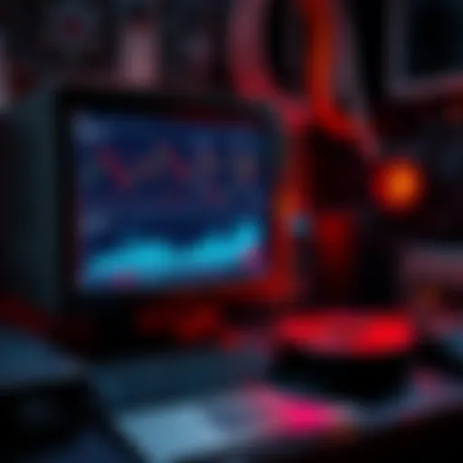 An outdated computer setup with mining software on the screen, showing cryptocurrency data and charts, symbolizing Bitcoin mining with old hardware