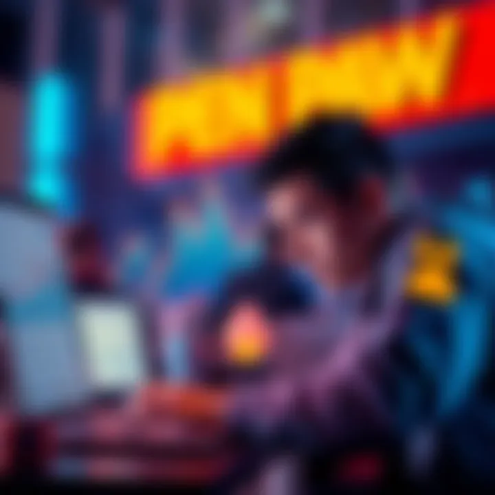 A person analyzing the $PAW token chart on a laptop, with a worried expression and a dog paw graphic in the corner.