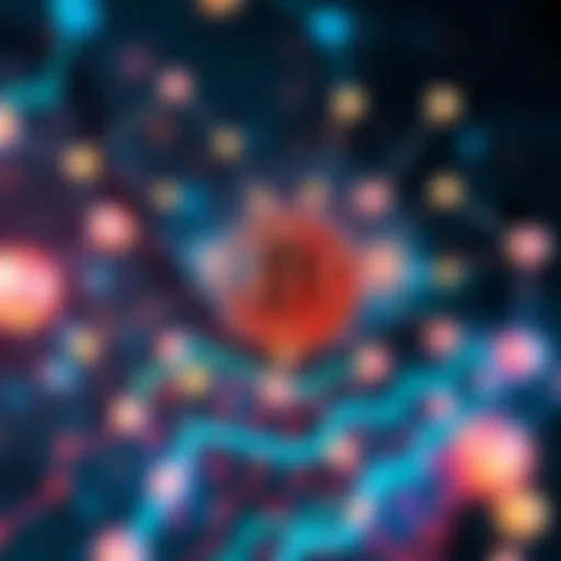 Graphic representing the launch of smart contracts on Bitcoin's Layer 1 by OPNet, showing interconnected digital elements and a Bitcoin symbol.