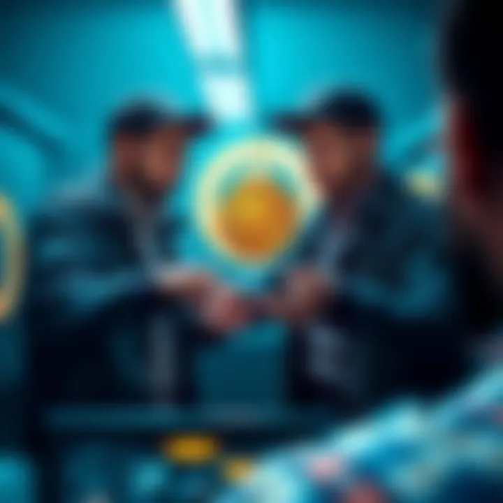 Two people exchanging Bitcoin in a secure transaction setting