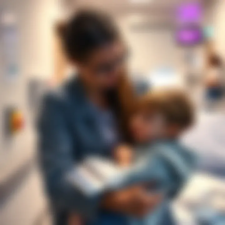 A worried parent holds their sick child in a hospital setting in Spain, showing concern over the lack of medical assistance from their travel insurance.