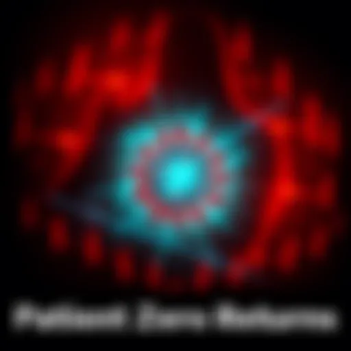 An artistic representation of Patient Zero symbolizing a resurgence in viral outbreaks, with a dark background and a bright virus graphic at the center.