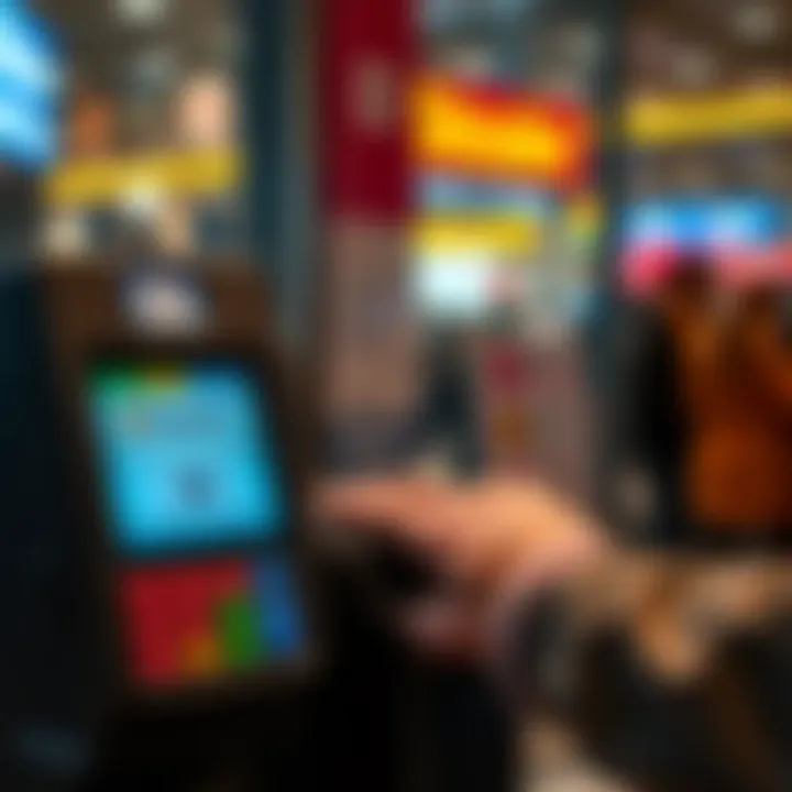 A customer using a Square terminal to pay with Bitcoin by scanning a QR code and toggling payment methods
