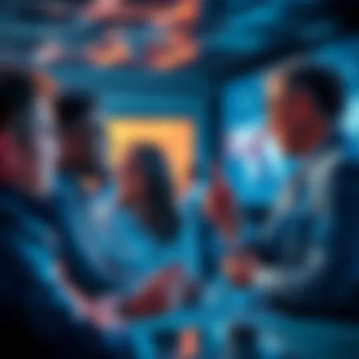 A group of people engaging in conversation about DeFi and Ethereum trends