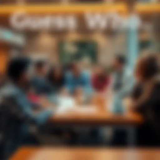 A group of diverse people gathered around a table, sharing different opinions about current society issues, with papers and coffee cups in front of them.