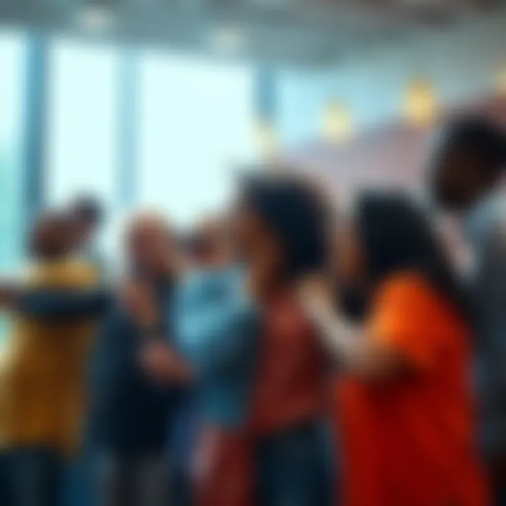 A group of diverse individuals openly sharing affection and support for each other in a joyful setting