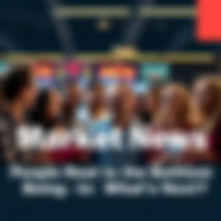 A group of people discussing and sharing reactions about market trends, expressing laughter and diverse opinions.