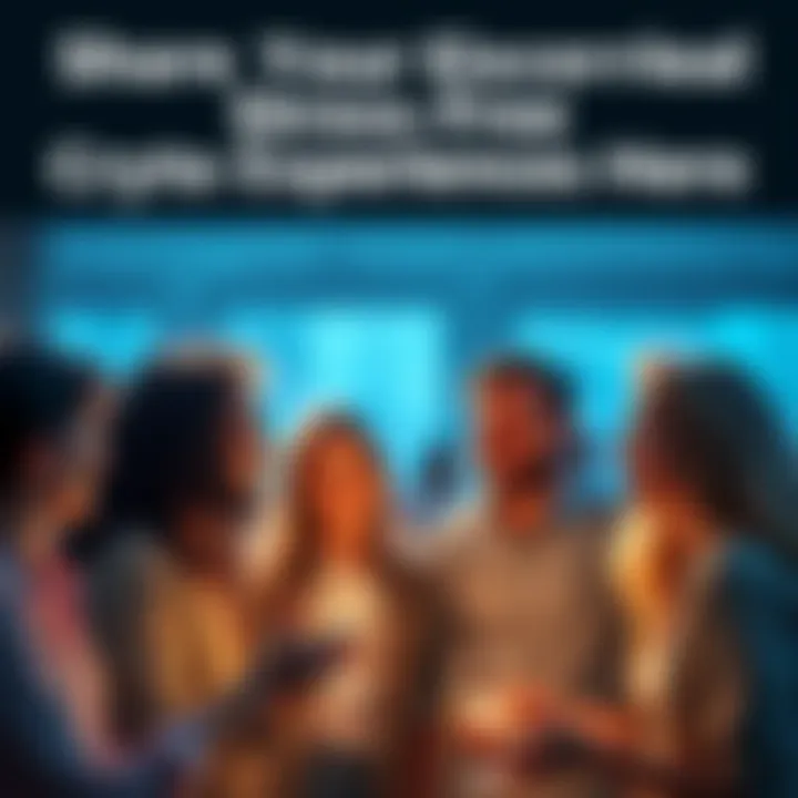 A group of people happily discussing their successful and stress-free cryptocurrency transactions