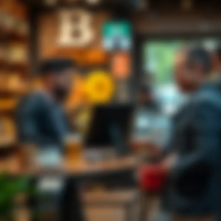 Customer paying for coffee with Bitcoin at a cafe