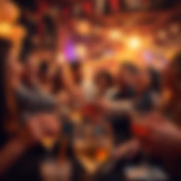 A group of people laughing and enjoying a lively celebration with drinks and decorations in a festive setting