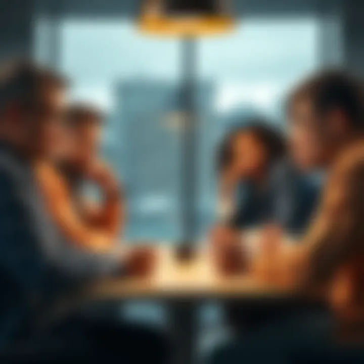 A group of people sitting around a table, looking frustrated while exchanging thoughts about communication issues.