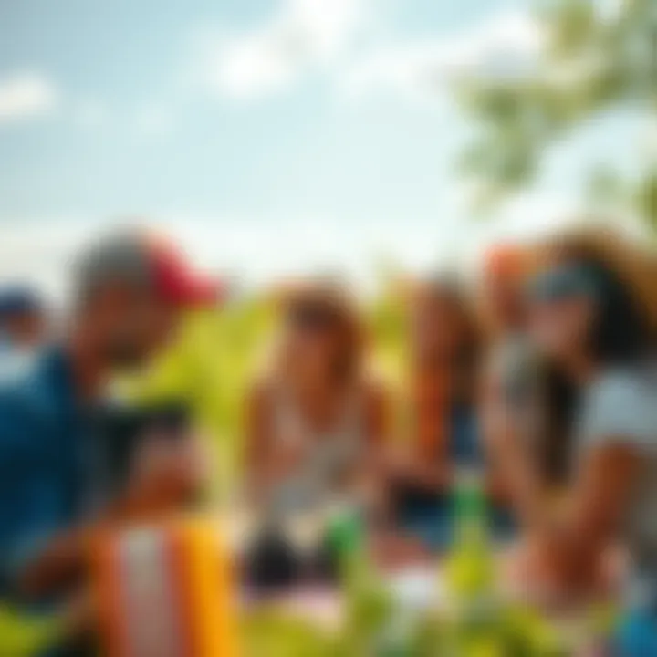 A group of people smiling and participating in outdoor activities like picnicking and sports, representing a return to normal life