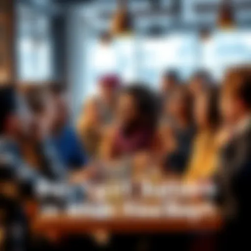 A diverse group of people discussing their beliefs in a cafe, some expressing strong views while others listen thoughtfully.
