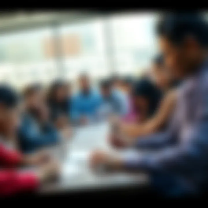 A group of diverse people gathered around a table, actively signing a petition to support a cause, showing determination and unity.