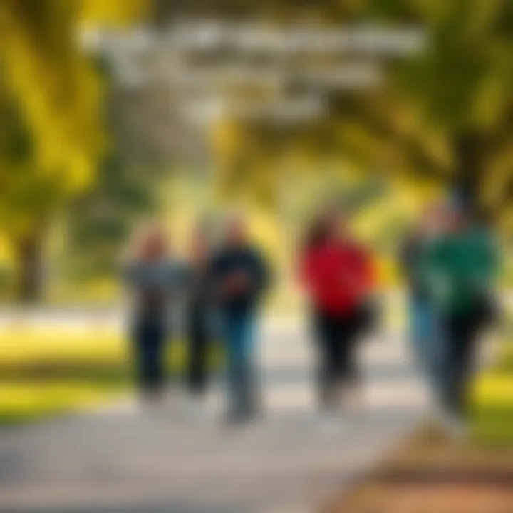 A group of individuals walking together in a park during September, promoting fitness and healthy step goals