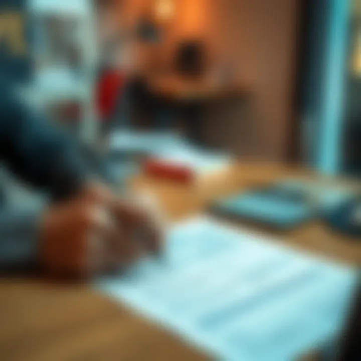 A person sits at a desk filling out a Know Your Customer registration form with a pen and paper, looking focused on correcting their information