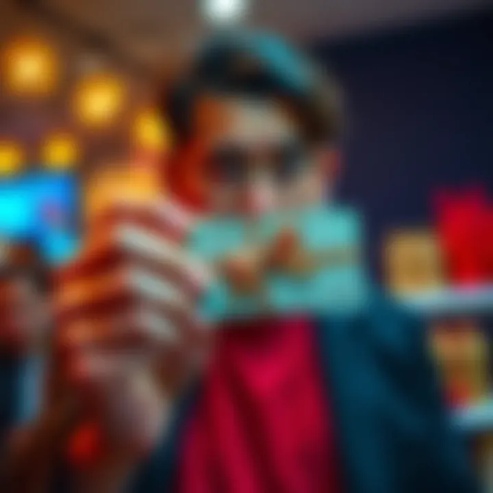 A person looks confused while holding a gift card, pondering how to withdraw cash from it