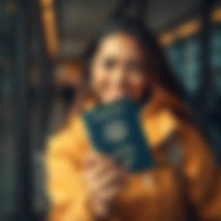 A person smiling while holding a passport, ready to travel