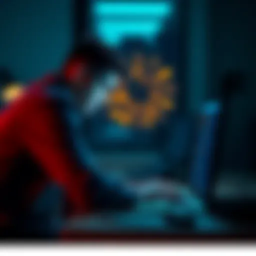 Individual sitting at a desk, feeling anxious while viewing a cryptocurrency wallet app on their laptop