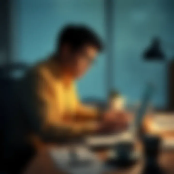 Person looking at old Coinbase account A person sitting at a desk, looking frustrated while checking their old Coinbase account on a laptop, surrounded by papers and a coffee cup