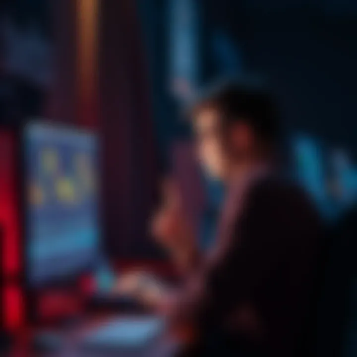 A person sits at a desk, looking pensively at a computer screen with Bitcoin graphs, showing a mix of regret and contemplation.