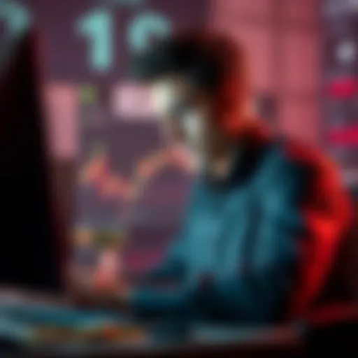 A digital marketeer looks worried while selling Pi tokens on a computer, showing concern over market decline.