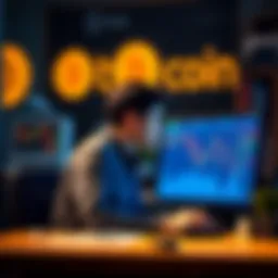 A person sits at a desk, staring at a screen showing declining Bitcoin prices, reflecting regret over recent sales.
