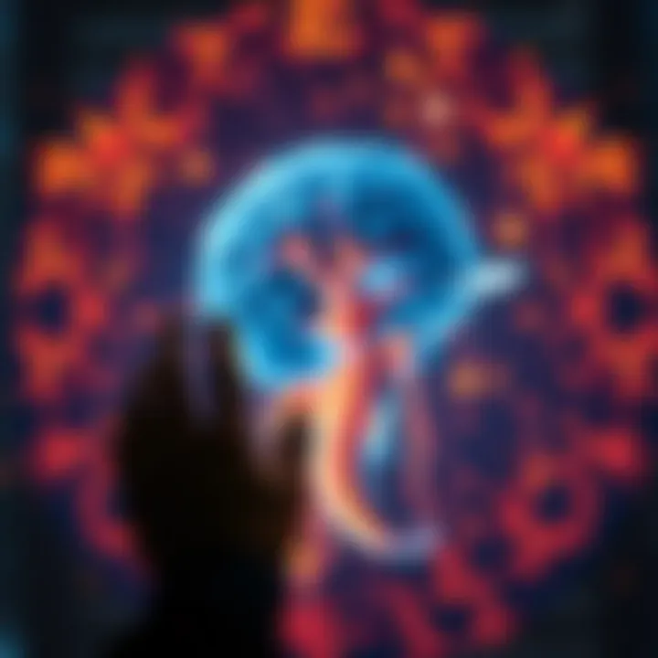 A thoughtful person examines a striking visual that reflects deep emotions and thoughts about human psychology.