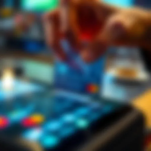 A person reaching to insert a Revolut card into an unexpected slot on a device