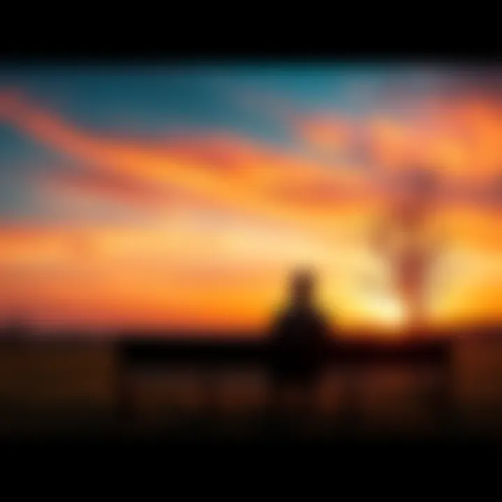 A person patiently waiting A person sitting calmly on a bench, looking forward with hope while the sun sets in the background, symbolizing patience and anticipation for the future.