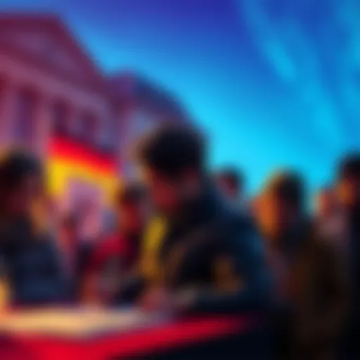A group of people signing a petition to oppose changes to Bitcoin tax laws in Germany.