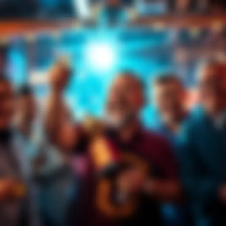 Phil Wojak smiling and holding an award, surrounded by friends and family in a festive atmosphere