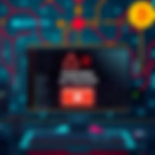 A graphic showing a computer screen with an alert about a phishing attack, representing the Bitcoin heist in South Korea.