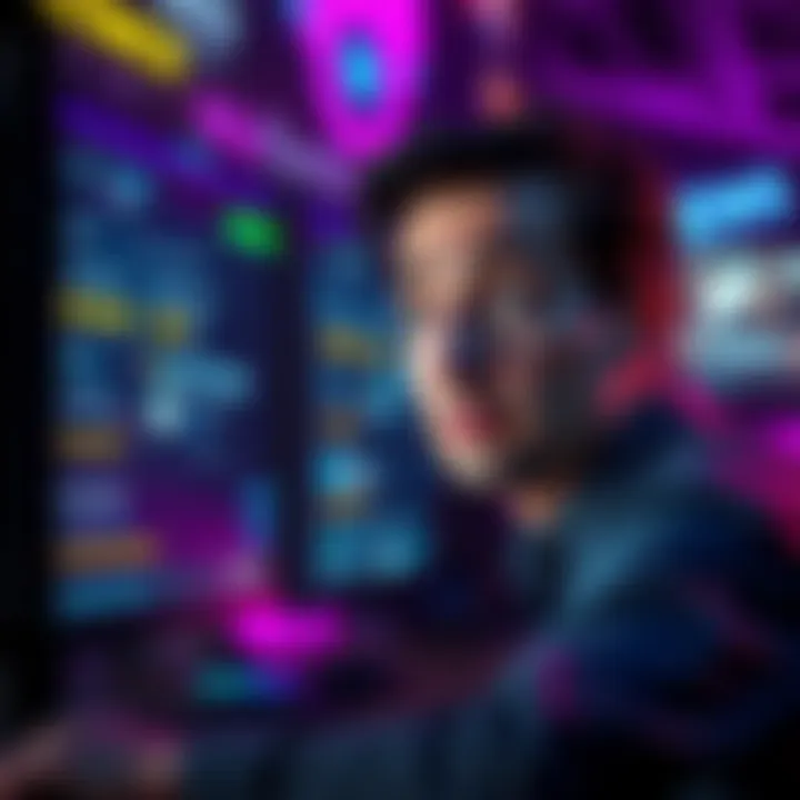 A person looking at a computer screen displaying play ratings and reviews with a puzzled expression.