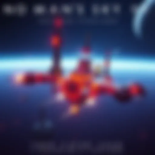 A player-designed space station floating in space with various structures and glowing lights.