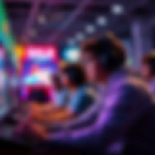 A group of players focused on their screens as they compete in minigames for a chance to reach the Top 100