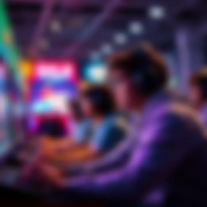 A group of players focused on their screens as they compete in minigames for a chance to reach the Top 100