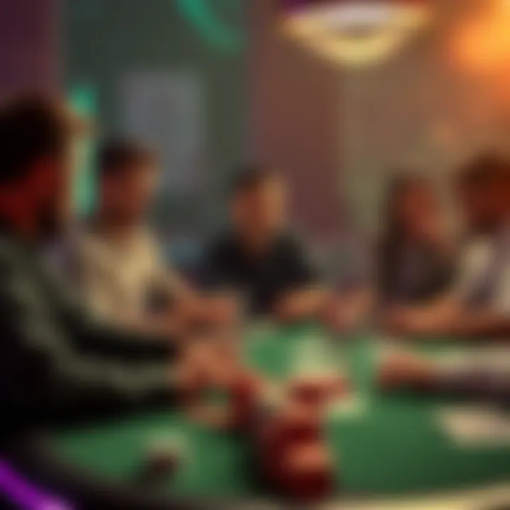 A group of poker players discussing new prize structures at a table with cards and chips