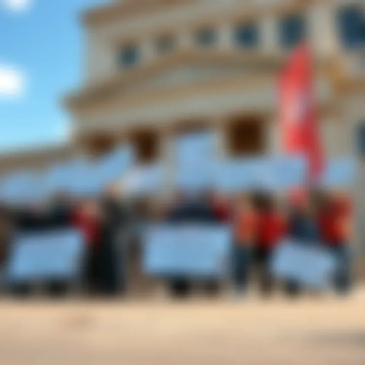 Group of people holding signs outside a courthouse, demanding justice for Ponzi scheme victims against JPMorgan Chase