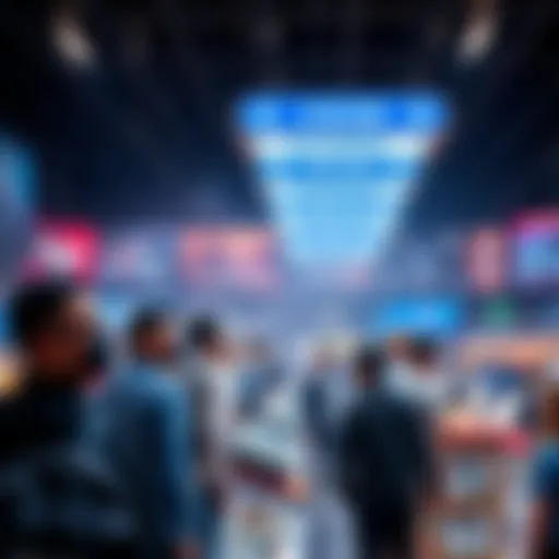 A display of the world's most desired product attracting people in a busy setting.