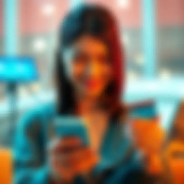 A person using a smartphone showing the Revolut app, smiling with a credit card in hand, representing positive banking experiences