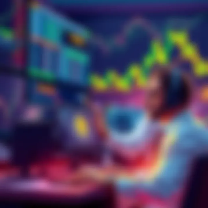 An illustration showing traders analyzing prediction markets for Bitcoin and Ethereum, with charts and graphs in the background.