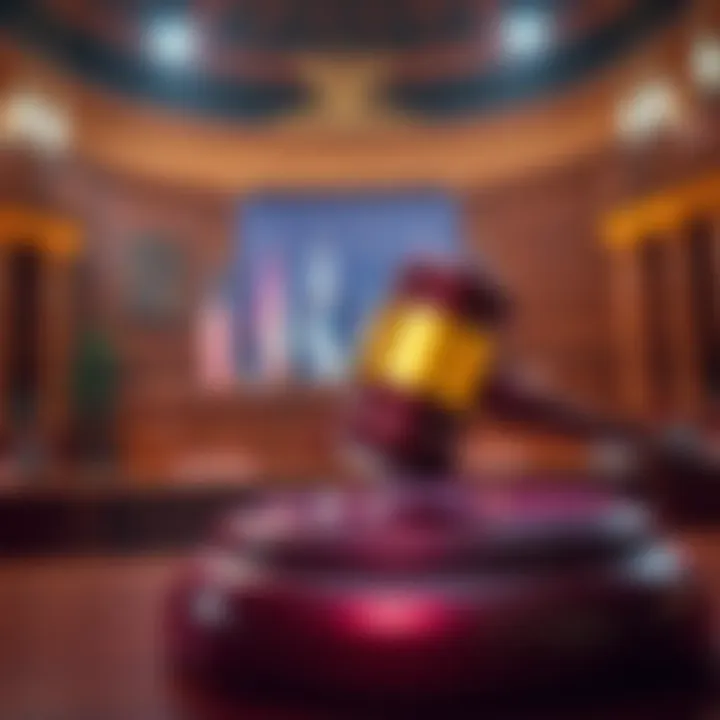 Courtroom setting with a gavel, symbolizing the ruling on prediction markets as gambling, influencing Kalshi's sports contracts